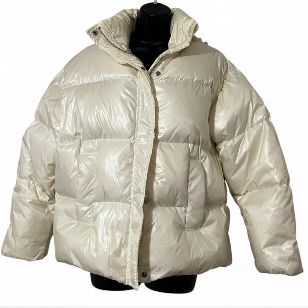 Miu Miu Down Puffer Jacket Ivory Pink Logo Size 36